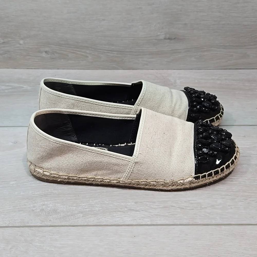 Sam Edelman Women's Linda Beige & Black Espadrilles Loafer Slip On Shoes 8